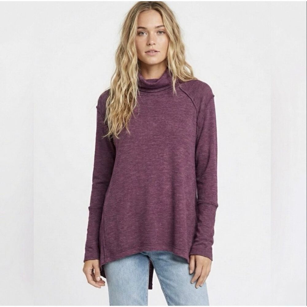 We The Free People Maroon Thermal Tunic Top Split Back Sweater Small - Picture 1 of 6